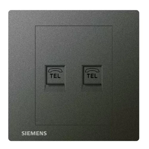 2 Gang RJ11 Telephone Socket, Dark Gray, 86x86mm, Siemens (Delta Relfa)