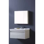White Bathroom Sink with Wooden Cabinet, 80 × 46 cm