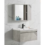 Grey Wooden Vanity Unit with Mirror and Medicine Cabinet, 80 × 46 cm