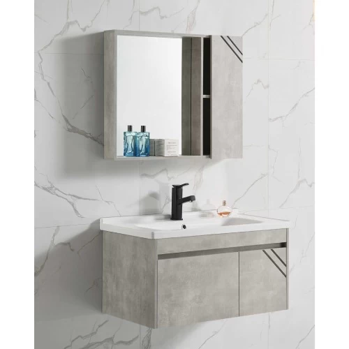 Grey Wooden Vanity Unit with Mirror and Medicine Cabinet, 80 × 46 cm Grey Wooden Vanity Unit with Mirror and Medicine Cabinet, 80 × 46 cm