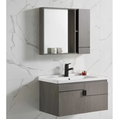 Grey Bathroom Cabinet with Sink, Mirror & Medicine Cabinet, 60 × 46 cm Grey Bathroom Cabinet with Sink, Mirror & Medicine Cabinet, 60 × 46 cm