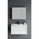Light Grey Wooden Sink with Mirror & Medicine Cabinet, Width 60 cm