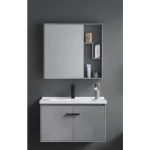 Light Grey Wood Bathroom Vanity with Sink, 80 cm, Unique Design with Mirror & Medicine Cabinet