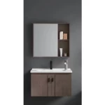 Dark Wood Sink Cabinet, Width 60 cm, Practical Design with Mirror and Medicine Cabinet