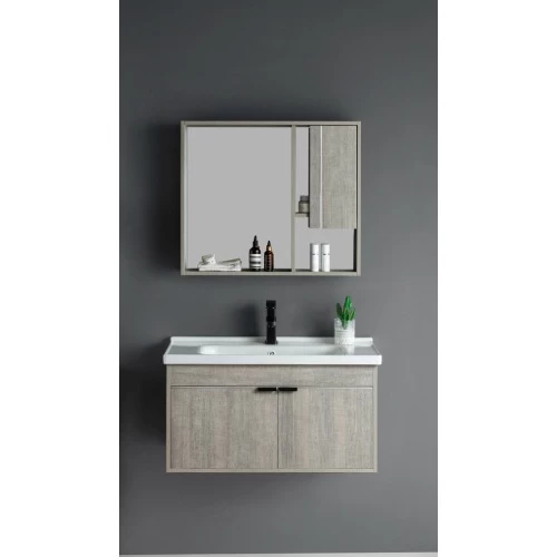 Sink Cabinet, Modern Design, Size 60 cm, Light Grey Wood with Mirror and Medicine Cabinet Sink Cabinet, Modern Design, Size 60 cm, Light Grey Wood with Mirror and Medicine Cabinet