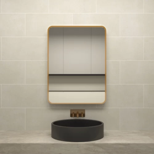 Internal Light mirror 3 lighting colors, 50 x 90 cm, golden aluminum frame, rectangular shape