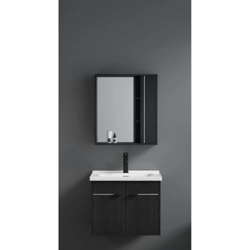 Dark Grey Wood Bathroom Vanity with Sink, Unique Design, Width 80 cm, with Mirror and Medicine Cabinet Dark Grey Wood Bathroom Vanity with Sink, Unique Design, Width 80 cm, with Mirror and Medicine Cabinet