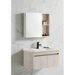 Beige Wood Bathroom Vanity, Practical Design, Size 80 cm, with Mirror and Medicine Cabinet