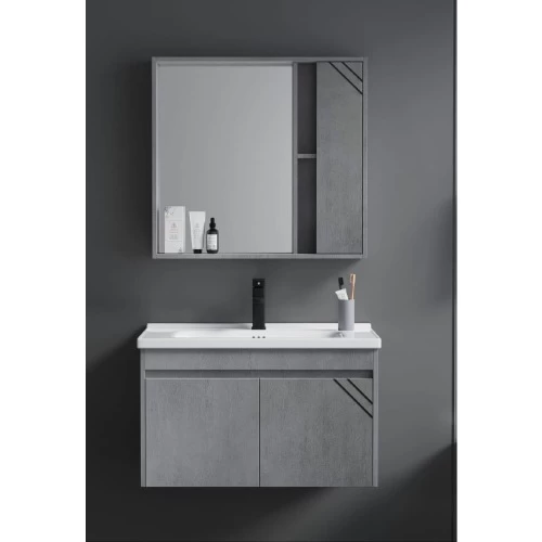 Light Grey Wood Bathroom Cabinet with Sink, Unique Design, Width 60 cm, with Mirror and Medicine Cabinet Light Grey Wood Bathroom Cabinet with Sink, Unique Design, Width 60 cm, with Mirror and Medicine Cabinet