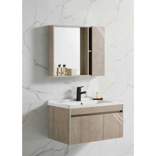 Wood Wood Sink with Cabinet, Width 60 cm, Practical Design with Mirror and Medicine Cabinet Wood Wood Sink with Cabinet, Width 60 cm, Practical Design with Mirror and Medicine Cabinet