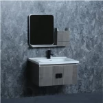 Pearl Grey Wood Sink with Cabinet, Width 60 cm, Elegant Design with LED Mirror