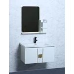 White Wood Bathroom Vanity, Width 80 cm, Simple Design with Mirror and Medicine Cabinet