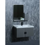 Pearl Grey Wood Bathroom Sink Unit, Elegant Design, 60 cm, with Mirror and Medicine Cabinet