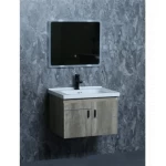 Bathroom Unit in Wood Finish, 80 cm Sink, Modern Design with Mirror and Medicine Cabinet