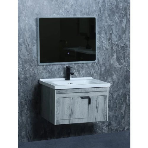 Grey Wood Color Sink, Size 60 cm, Elegant Design with LED Mirror Grey Wood Color Sink, Size 60 cm, Elegant Design with LED Mirror