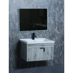 Grey Wood Bathroom Vanity, Width 80 cm, Distinct Design with LED Mirror and Cabinet
