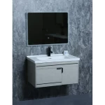 Grey Wood Bathroom Unit, Size 80 cm, Stylish Design with LED Mirror