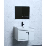 White Wood Vanity Unit, Size 80 cm, Practical Design with Cabinet and LED Mirror