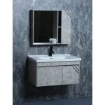 Light Grey Wood Sink with Cabinet, Width 80 cm, Modern Design with Mirror and Medicine Cabinet