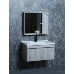 Blended Grey Wood Vanity Unit, Size 80 cm, Contemporary Design with Mirror and Medicine Cabinet