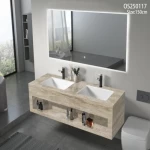 Stone Bathroom Sink two ceramic basin, Distinctive Design, Size 150 cm, beige color