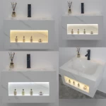 وحدة غسيل حجرية، تصميم مميز، مقاس 60 سم، لون ابيض