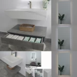 Distinctive Design Chinese Stone Body Bathroom Sink, 80 cm size, Gray color