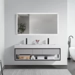 Two Wooden Washbasin Distinctive Design, 150 cm, White Color