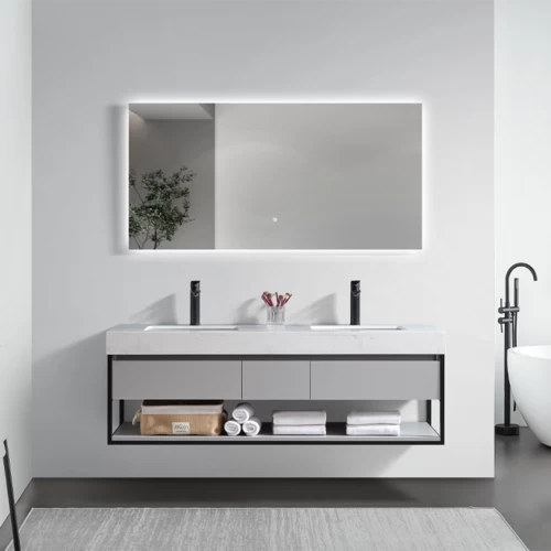 Two Wooden Washbasin Distinctive Design, 150 cm, White Color Two Wooden Washbasin Distinctive Design, 150 cm, White Color