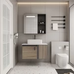 Elegant Look Wooden With Aluminum Bathroom Sink,Wooden color, Size 80 cm