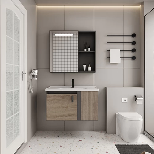 Contemporary Design Wooden With Aluminum Bathroom Sink, Wooden color, Size 80 cm Contemporary Design Wooden With Aluminum Bathroom Sink, Wooden color, Size 80 cm
