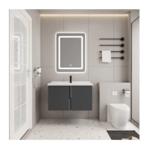 Wood and aluminum Basin Set, Size 80 cm, Grey Color Wood and aluminum Basin Set, Size 80 cm, Grey Color