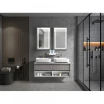 Decorative sink unit with LED mirror, size 120 cm, natural wooden color