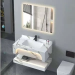 Industrial marble washbasin in glossy white color with light 80 cm