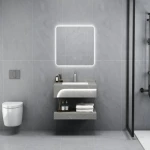 مغسلة رخام صناعي لون رمادي مع انارة 60 سم