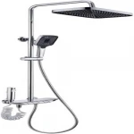 ماسورة دش مربع، لون كروم لامع، تثبيت حائطي