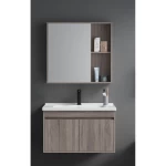 Light Wood Bathroom Cabinet with Sink, Width 60 cm, Modern Design with Mirror & Medicine Cabinet