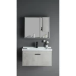 Bathroom Sink with Cabinet, Simple Design, Size 80 cm, Grey Color, with Mirror and Medicine Cabinet