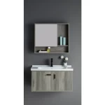 Bathroom Vanity Grey Wood with Sink, Simple Design, Size 60 cm, with Mirror and Medicine Cabinet