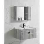 Grey Wood Sink with Cabinet, Modern Design, Width 60 cm, with Mirror and Medicine Cabinet