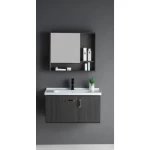 Dark Grey Wood Bathroom Cabinet with Sink, Width 60 cm, Practical Design, with Mirror and Medicine Cabinet