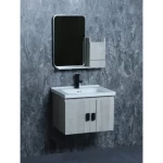 Light Grey Wood Bathroom Vanity, Width 80 cm, Practical Design with Mirror and Medicine Cabinet