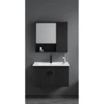 Dark Grey Wood Bathroom Sink with Cabinet, Unique Design, Size 80 cm, with Mirror and Medicine Cabinet