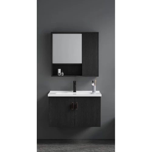 Dark Grey Wood Bathroom Sink with Cabinet, Unique Design, Size 80 cm, with Mirror and Medicine Cabinet Dark Grey Wood Bathroom Sink with Cabinet, Unique Design, Size 80 cm, with Mirror and Medicine Cabinet