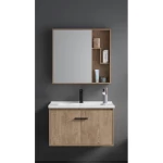 Bathroom Vanity with Sink and Light Wood Cabinet, Unique Design, 80 cm, with Mirror and Medicine Cabinet