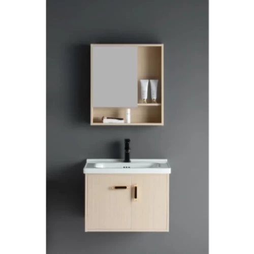 Sink with Light Wood Cabinet, Unique Design, Size 60 cm, with Mirror and Medicine Cabinet Sink with Light Wood Cabinet, Unique Design, Size 60 cm, with Mirror and Medicine Cabinet
