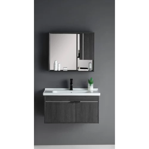 Bathroom Cabinet with Sink, Modern Design, 60 cm, Dark Grey Wood with Mirror and Medicine Cabinet Bathroom Cabinet with Sink, Modern Design, 60 cm, Dark Grey Wood with Mirror and Medicine Cabinet