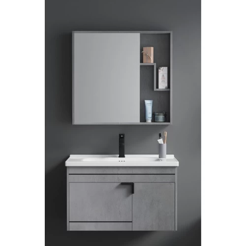 Grey Wooden Sink with Mirror & Medicine Cabinet, 80 × 46 cm Grey Wooden Sink with Mirror & Medicine Cabinet, 80 × 46 cm