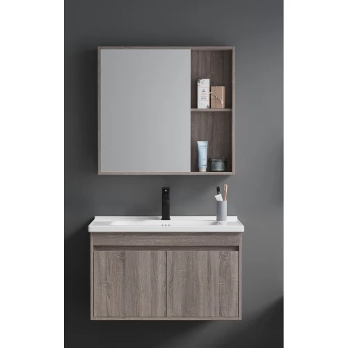 Light Wood Bathroom Sink, Size 80 cm, with Mirror & Medicine Cabinet in a Calm Elegant Design Light Wood Bathroom Sink, Size 80 cm, with Mirror & Medicine Cabinet in a Calm Elegant Design
